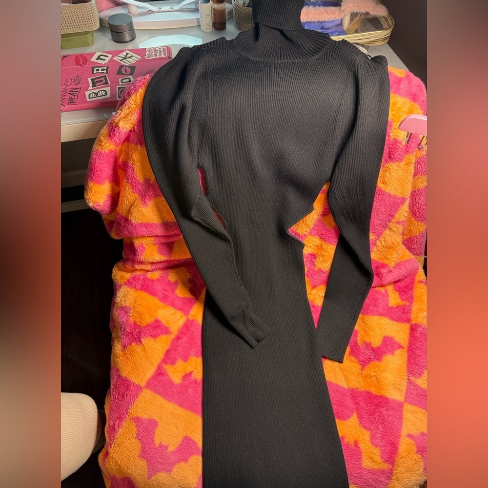 Zara Black Turtleneck Sweater Dress With Side Cutout - Picture 2 of 7